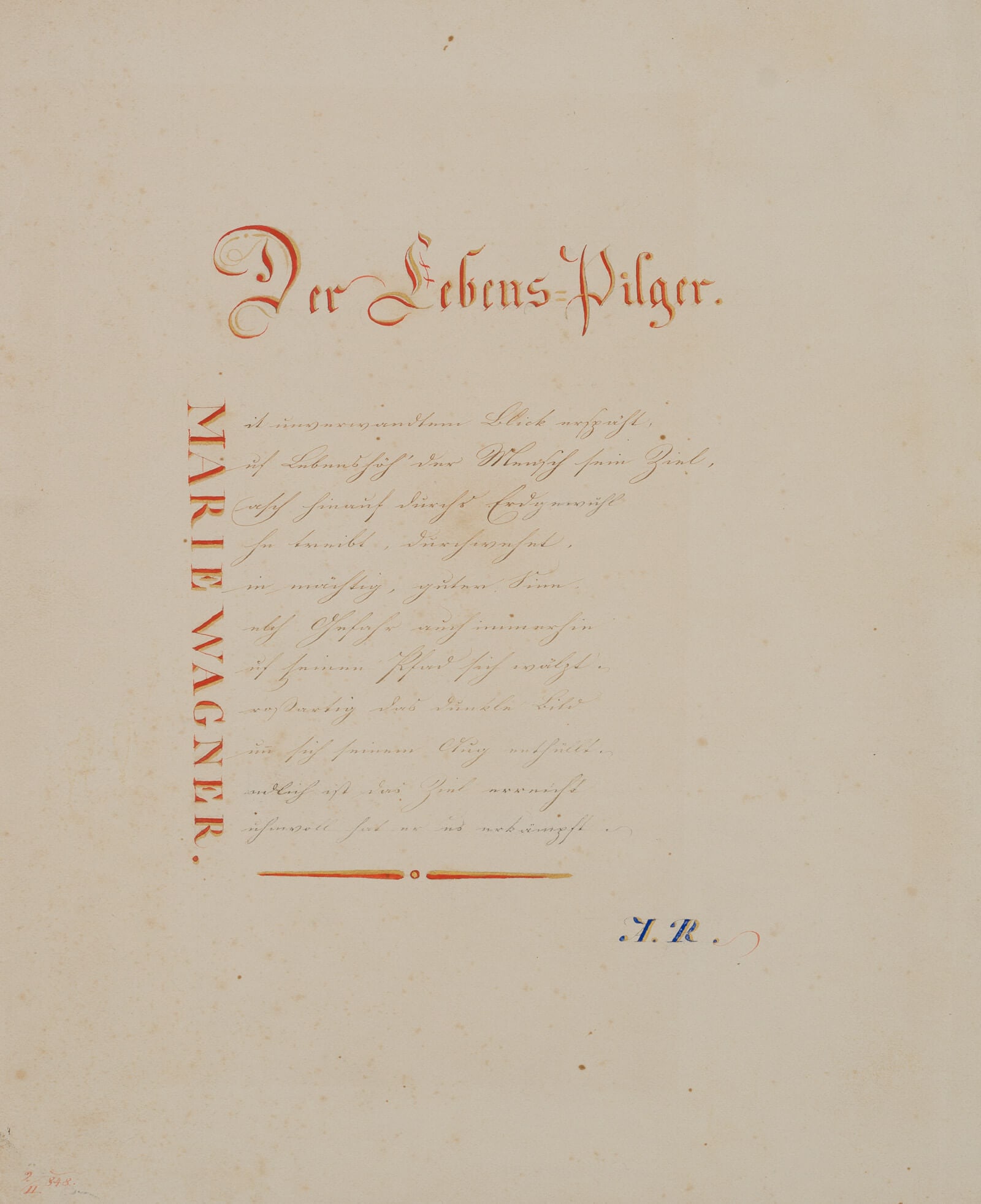 Monogram AR (19th), The Pilgrim of Life, Marie Wagner, around 1890, Autograph (1 of 4)