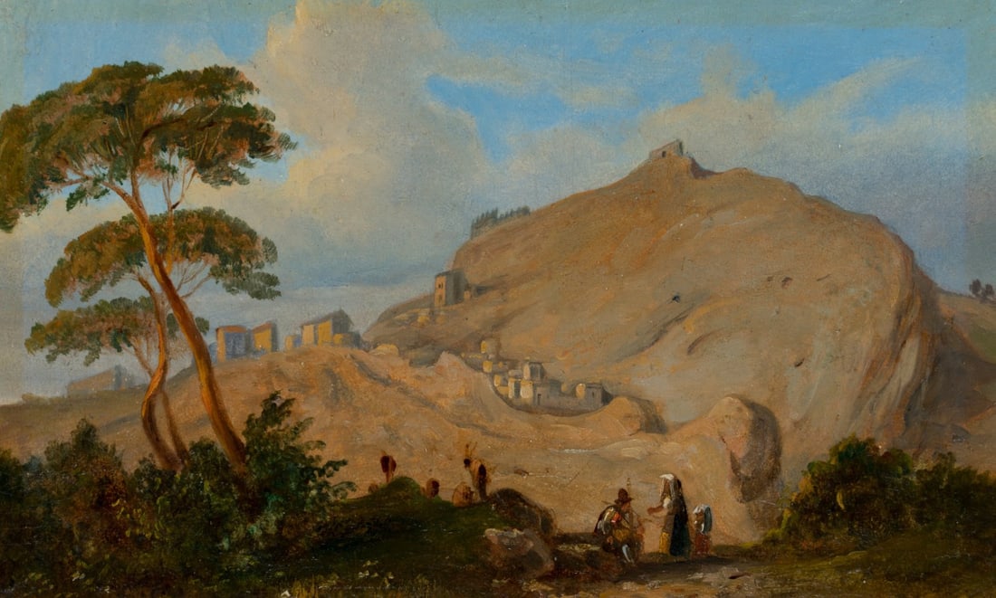 L. VOGEL (1810-1870), Alban Hills, Campagna Romana, around 1840, Oil: Ludwig Vogel (1810 Hildburghausen - 1870 Tambach): Massif of the Alban Hills in the Campagna Romana, c. 1840, Oil Technique: Oil on Paper, mounted on Cardboard Date: c. 1840 Description: The signature