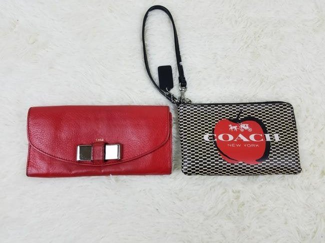 Lot of 2 Wallet: 1 Coach & 1 Chole: Brand: Coach and Chloe Material: Coach: Coated Canvas, Chloe: Leather Style: Color: Coach: Black/White w/Red Apple. Chloe: Red Size(inch): Left: 7.5 x 4 and Right: 6.25 x 4.25 Country of Origin: Come 