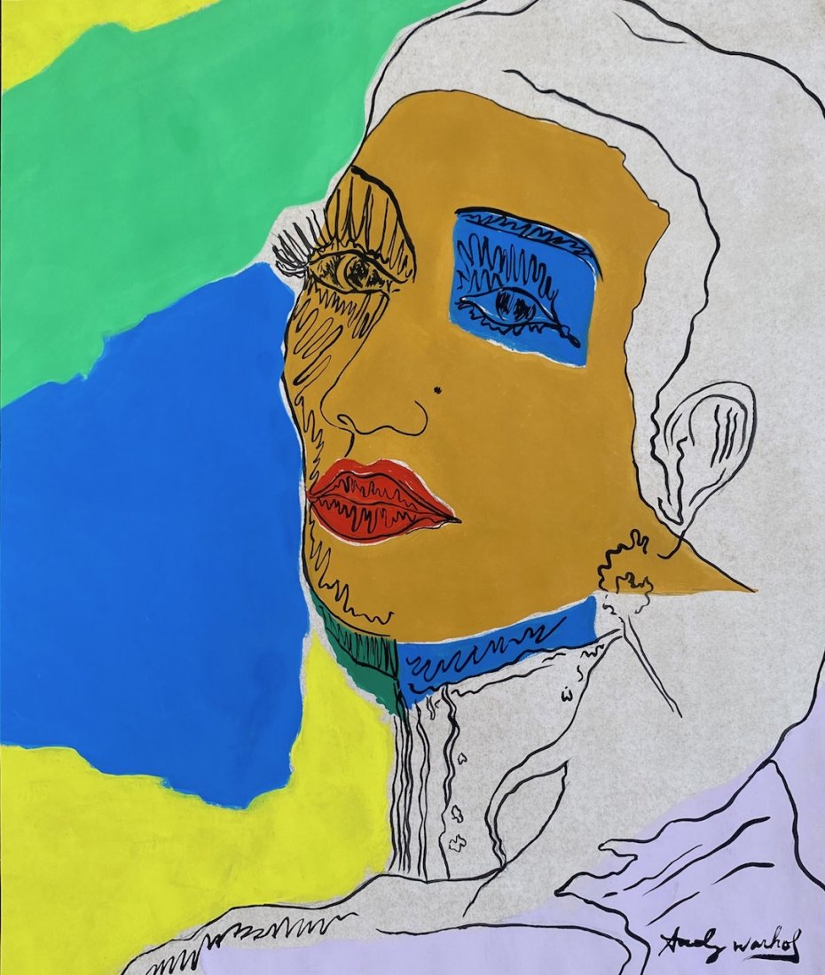 Andy Warhol (Gouache on paper) in The Style of: Pop art, gouache painting on paper, 12-1/2 x 10-1/2 inches, signed in lower right, Private collection. Andy Warhol (1928-1987) in the style of.
