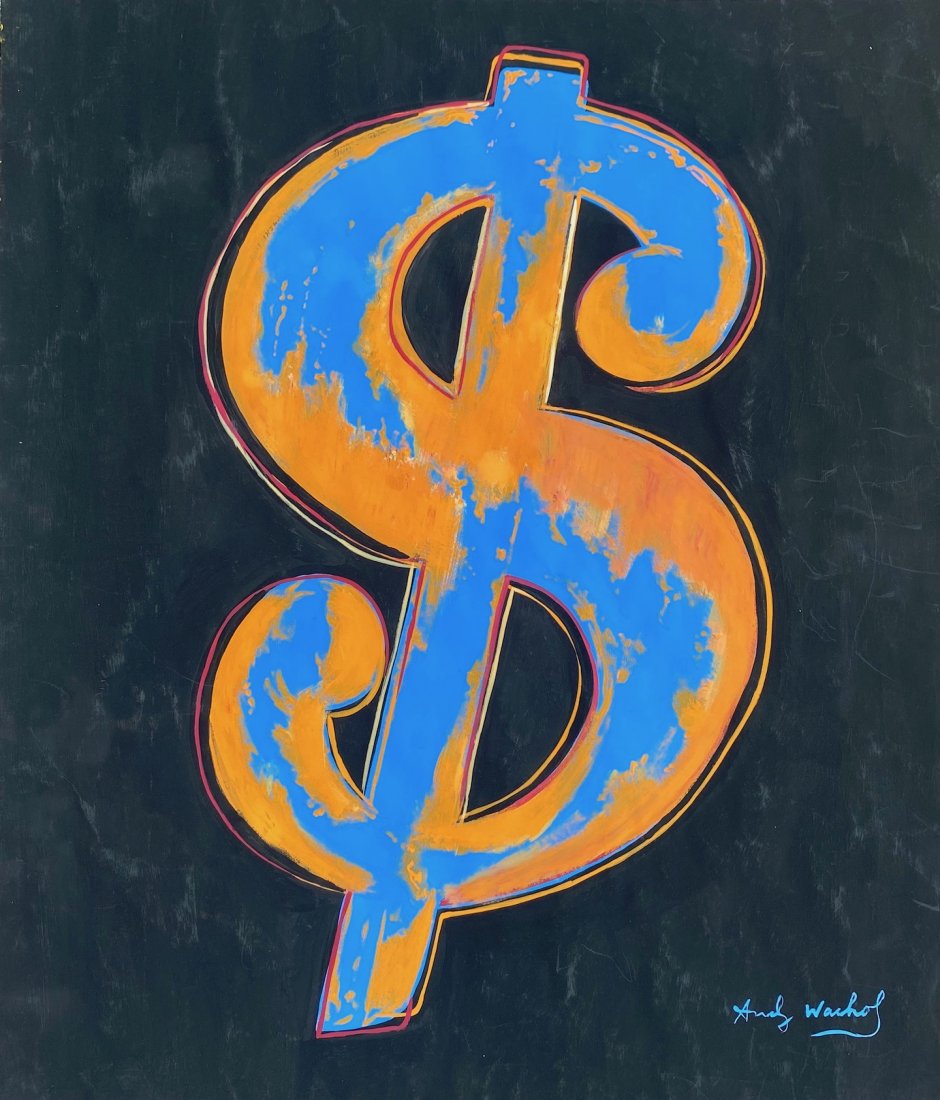 Andy Warhol (Gouache on paper) in The Style of: Pop Art, gouache painting on paper, 15-1/2 x 13-1/2 inches, signed in lower right, Private collection. Andy Warhol (1928-1987) in the style of.