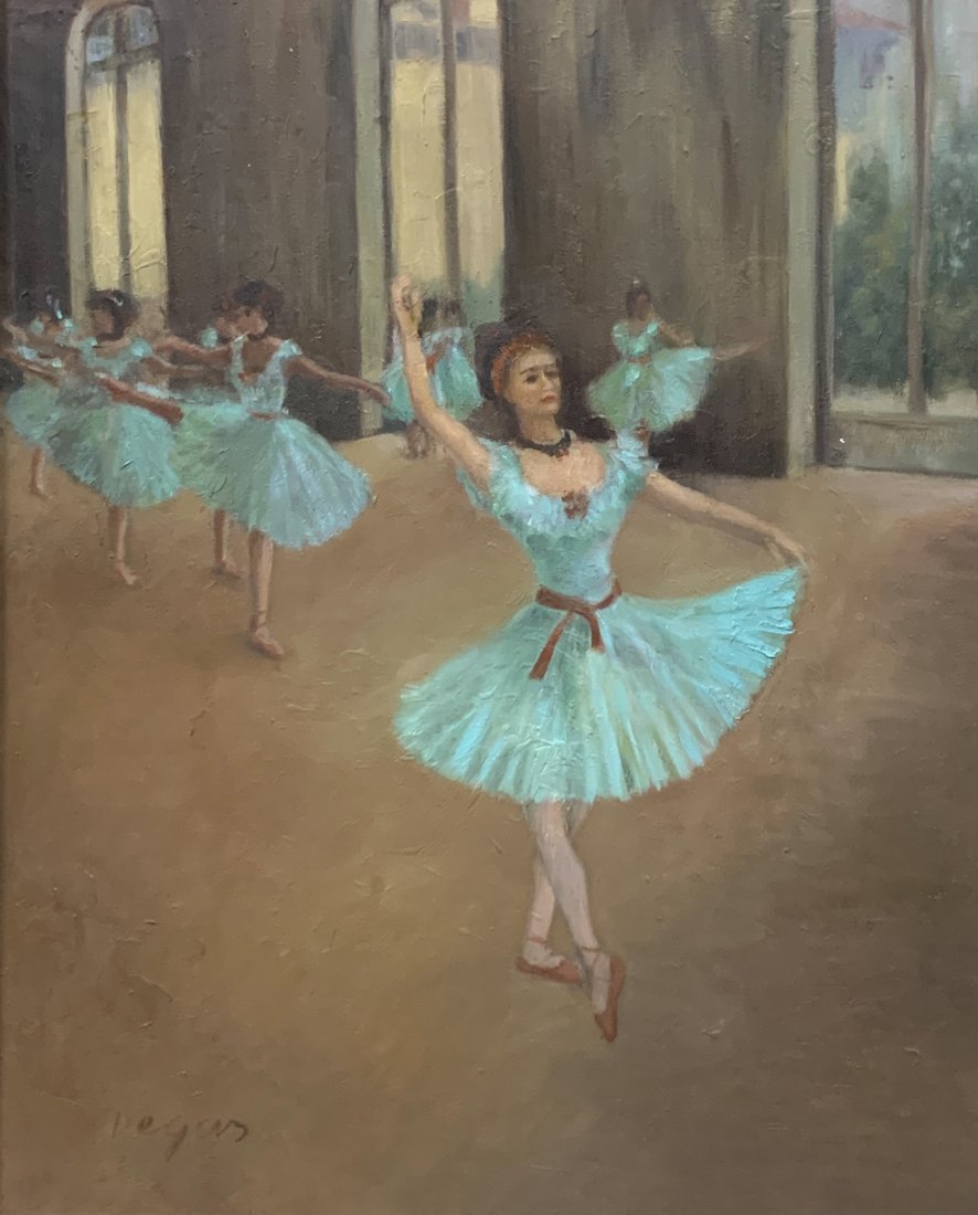 Edgar Degas (Oil on Canvas) In the Style of: Oil on Canvas painting. 22 1/2 x 28 inches, signed lower left. Private collection. In the Style of.
