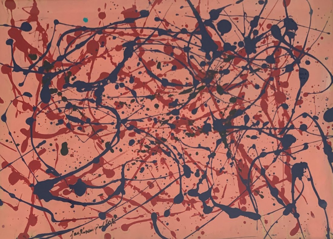 Jackson Pollock (Gouache on Paper) In the style of: Gouache on paper painting, 17.5 x 23.5 inches, signed lower left. Private CollectionJackson Pollock (1912-1956) In the Style of