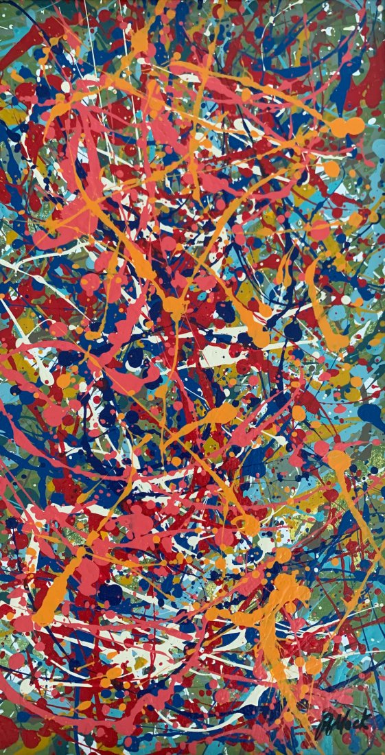 Jackson Pollock (Oil on Canvas) In the Style of: Oil on Canvas painting, 12.5 x 24 inches, signed lower right. Private CollectionJackson Pollock (1912-1956) In the Style of