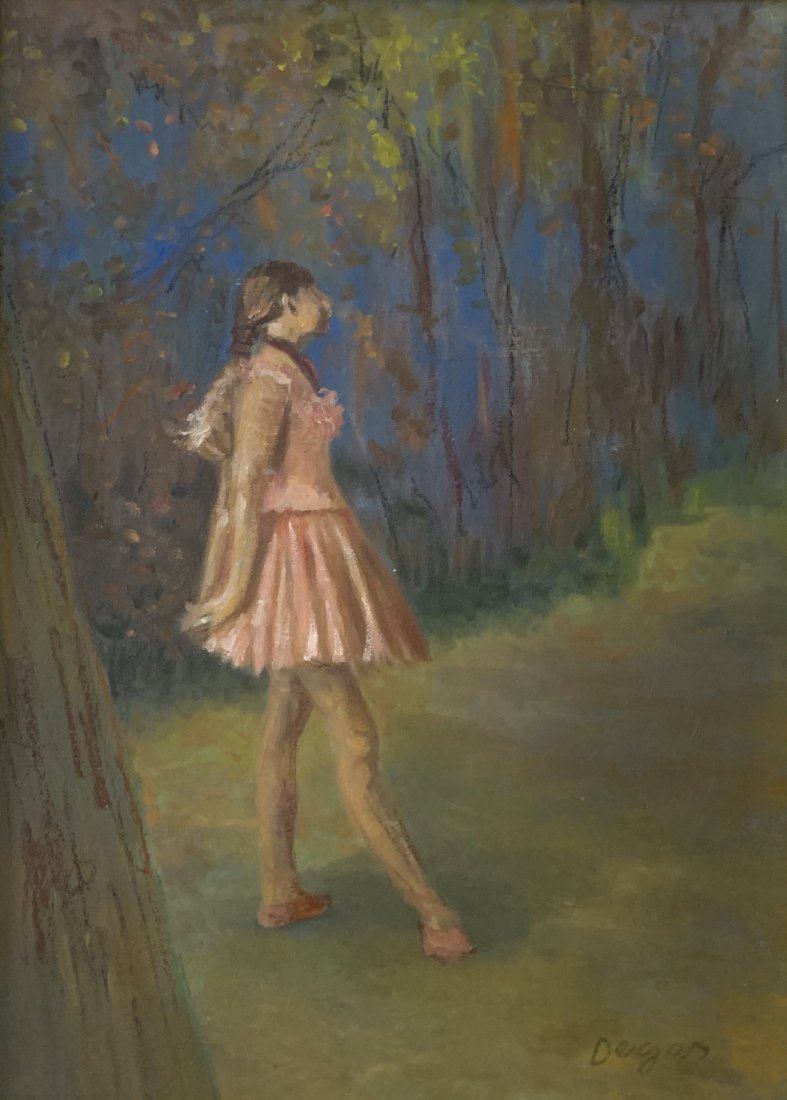 Edgar Degas (Oil on Canvas) In the Style of: Oil on Canvas painting. Measures 13 x 18 inches. Signed lower right. Private Collection. Edgar Degas (1834-1917)In the style of