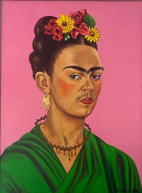 Frida Kahlo (Oil on Canvas) In the style of: Oil on Canvas paining. Measures 17.5 x 23.5 inches. Signed lower right. Private CollectionFrida Kahlo (1907-1954)In the style of