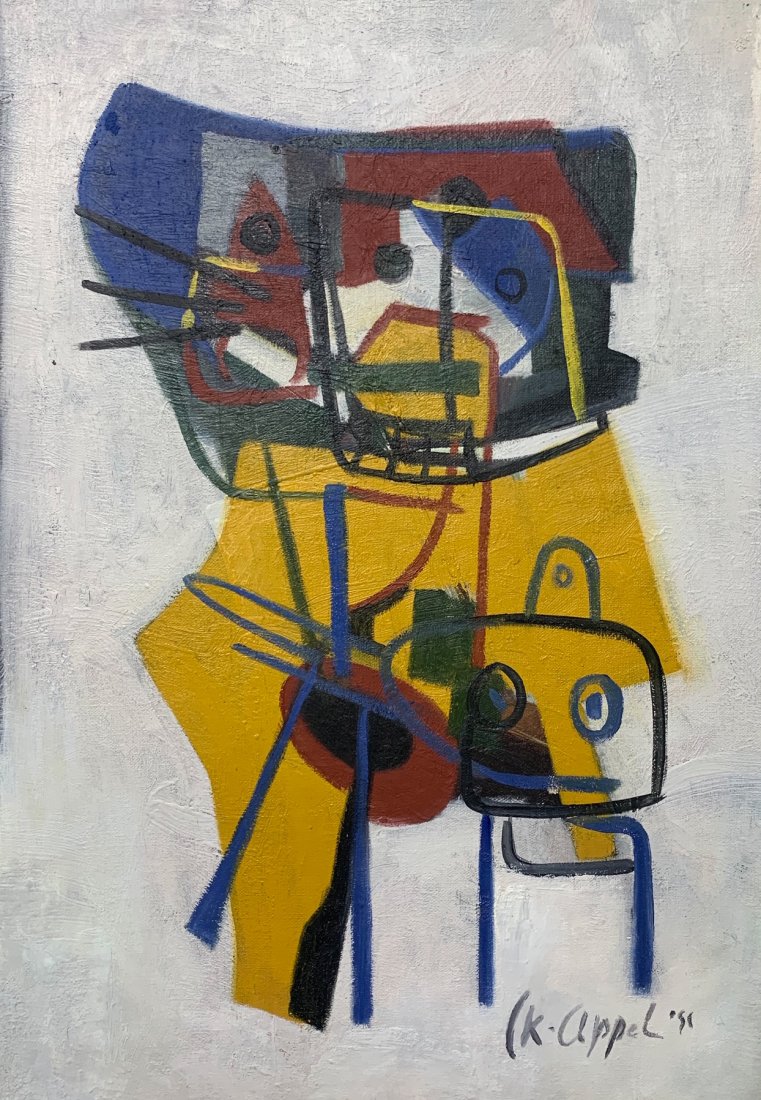 Karel Appel (Oil on Canvas)In the style of: Oil on Canvas painting. Measures 12 x 16 inches. Signed lower right. Private Collection. Karel Appel (1921-2006)In the style of