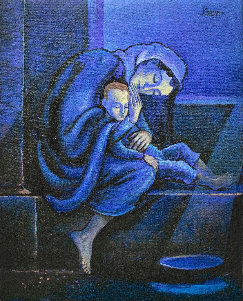 Pablo Picasso (Oil on Canvas): This lot consists of a framed oil painting on canvas, rendered in the cubist style of Pablo Picasso (Spanish, 1881-1973). Measures of the painting unframed: 19.5 x 15.5. Private collection.