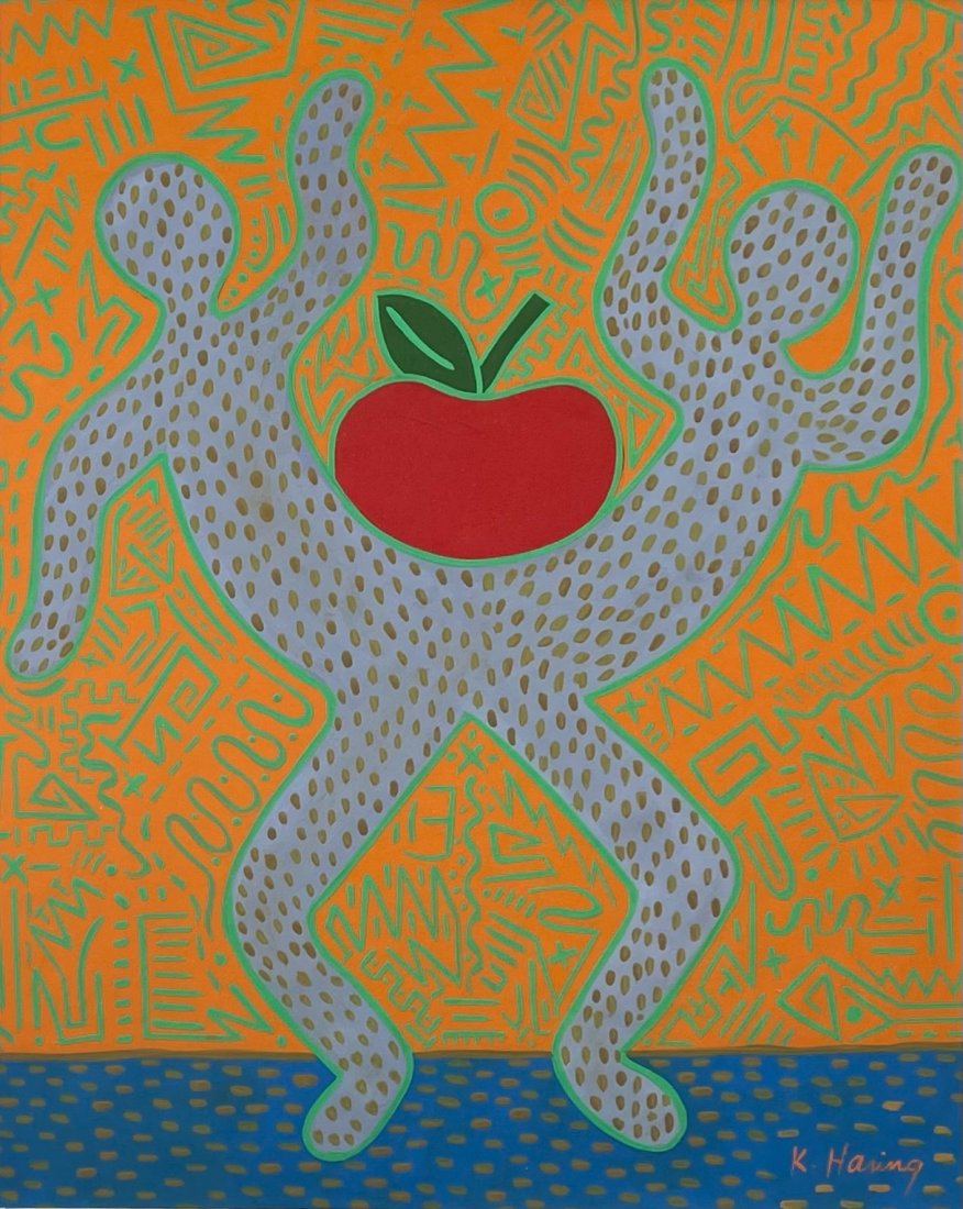 Keith Haring (Gouache on Paper ): This lot consists of a framed gouache painting on paper, rendered in the pop art style of Keith Haring (American, 1958-1990). Measures of the painting unframed: 14 3/8 x 11 1/2. Private collection
