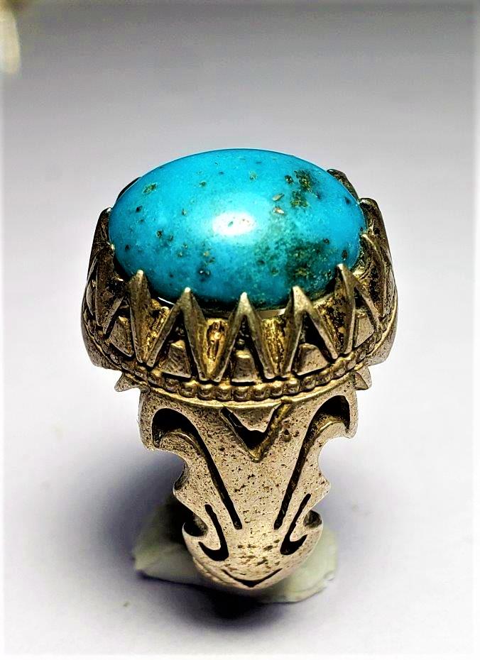 Old Antique Sterling Silver Natural Torquoise Ring (1 of 4)