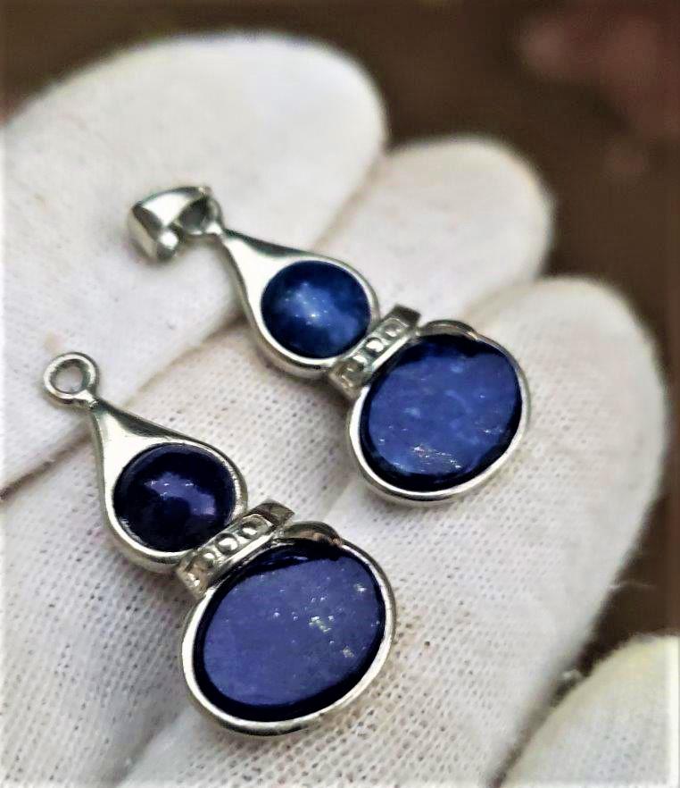 Paired Handmade Lapis Lazuli Pendants (1 of 2)