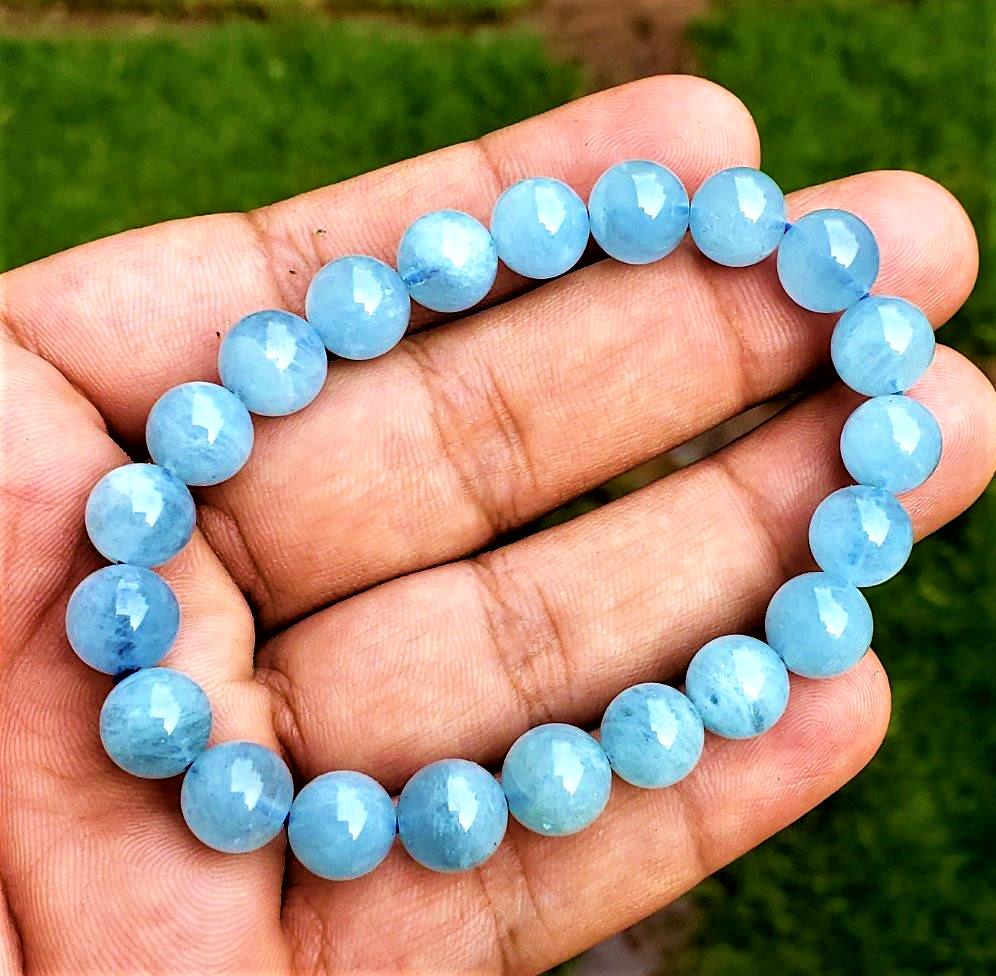Natural Aquamarine Beaded Bracelet 9 mm (1 of 2)