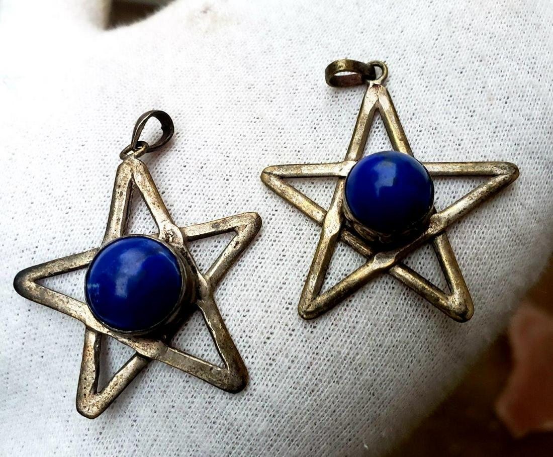 Sterling Silver Lapis Lazuli Paired Pendants: Sterling Silver Star Lapis Lazuli Paired Pendants - 41X36X12.5 mm Shipping: $23.00. Shipping rates are determined by Parcel weight and destination.