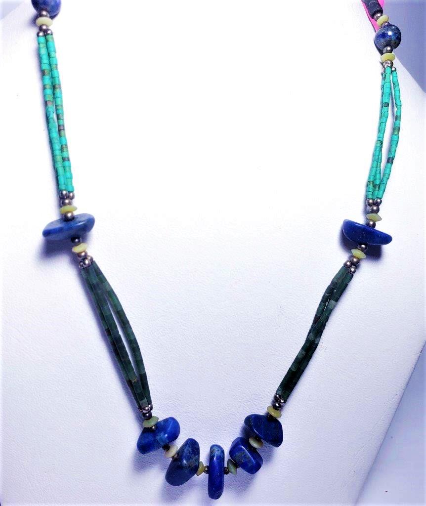 Beaded Jade and Lapis Lazuli Howlite Antique Necklace (1 of 2)