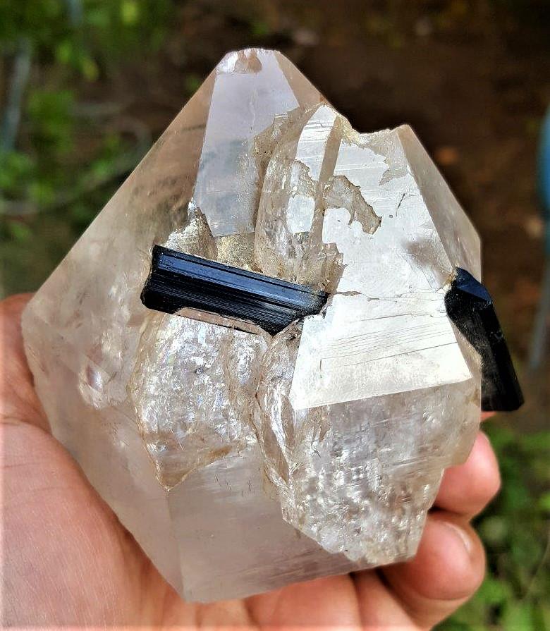 Quartz Crystal With Twin Black Tourmaline - 467.3 Grams: Natural Quartz Crystal Combined With Twin Black Tourmaline - 467.3 Grams - 97X76X58 mmShipping Rate: $45.00 .shipping rates are determined by Parcel weight and destination.Combined shipping: We offer 