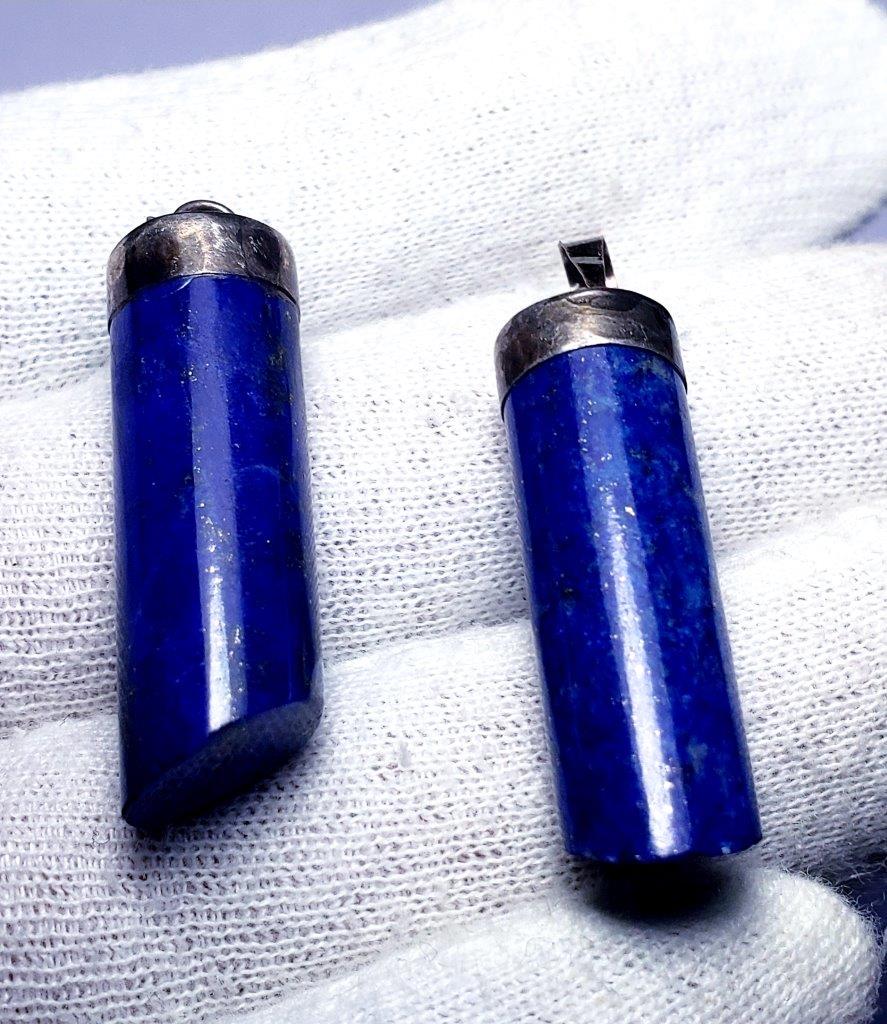 Sterling Silver Royal Lapis Lazuli Paired Pendants: Sterling Silver Royal Blue Lapis Lazuli Paired Pendants Shipping: $23.00. Shipping rates are determined by Parcel weight and destination.