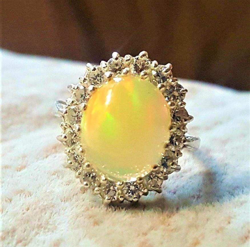 Sterling Silver Fire White Ethopian Opal Ring (1 of 4)