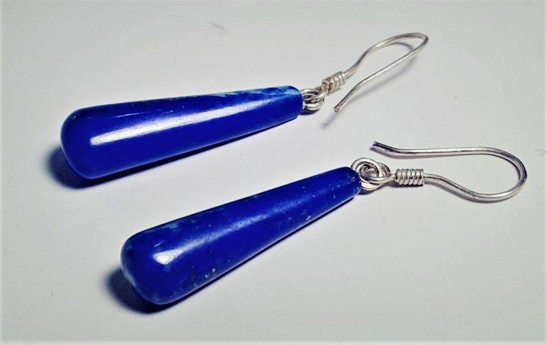 Lapis Earrings Silver, Dark Blue Tear Drop (1 of 3)