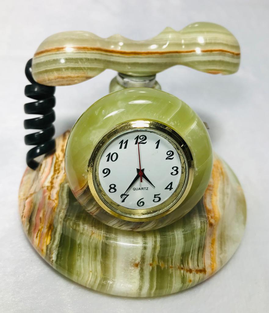 Decorative green Onyx stone telephone table clock (1 of 4)
