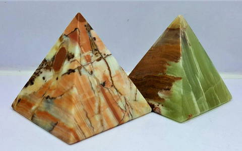 Hand Carved Egyptian Onyx Pyramids - 270 Grams