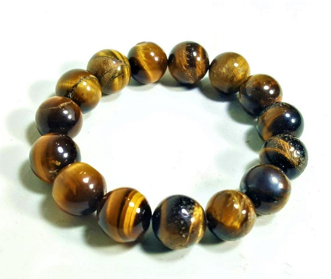 Tiger Eye bracelet round heart chakra healing stone (1 of 2)
