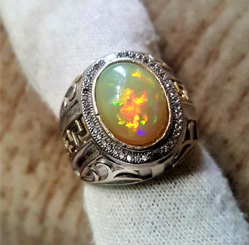 Fire White Opal in Sterling Silver Ring (1 of 3)