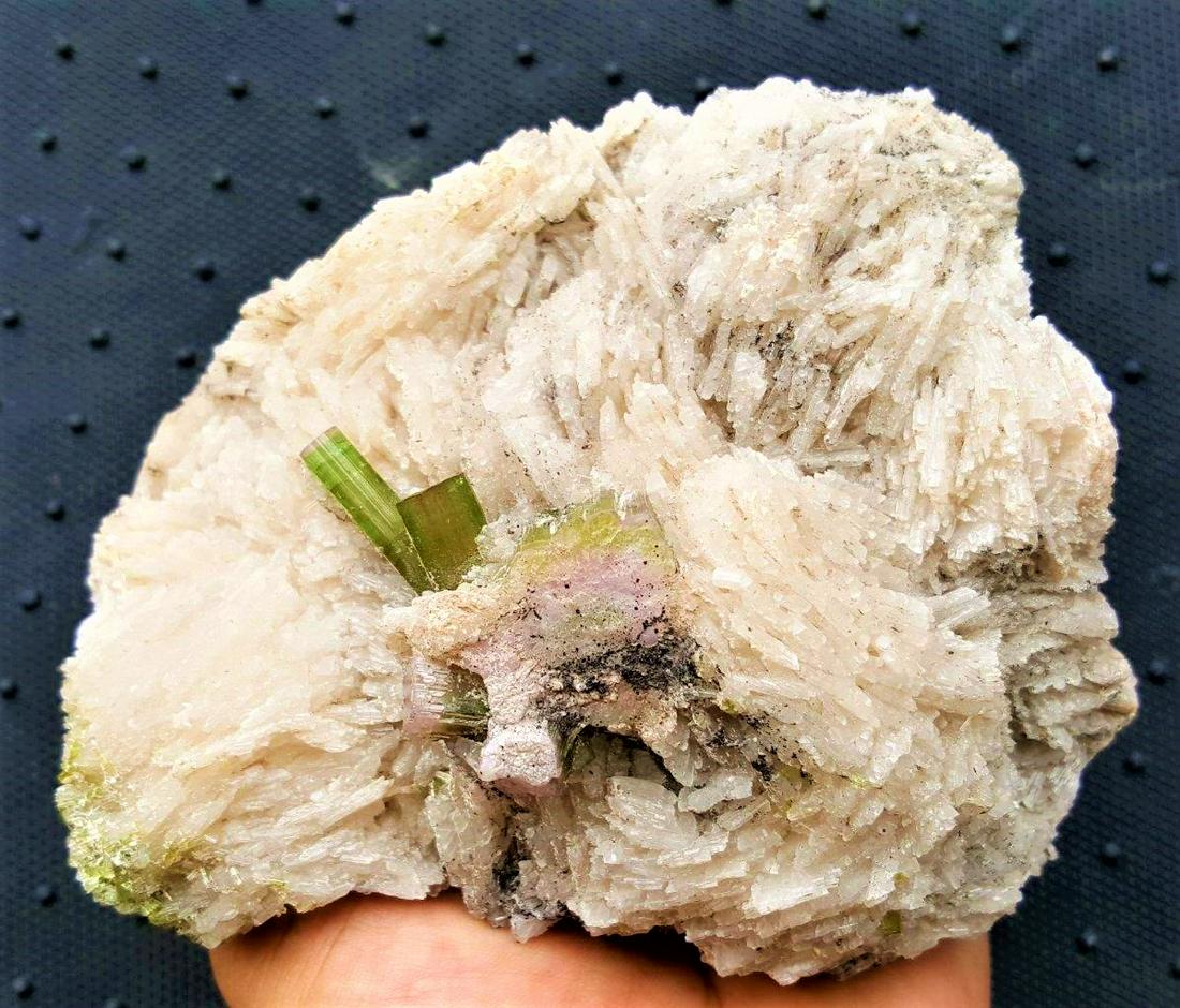 829 Grams Bunch of Tourmaline Crystals with Feldspar: 829 Grams Top Quality Amazing Bunch of Tourmaline Crystals with Feldspar 135X105X65 mmShipping Rate: $65.00 .shipping rates are determined by Parcel weight and destination.Combined shipping: We offer
