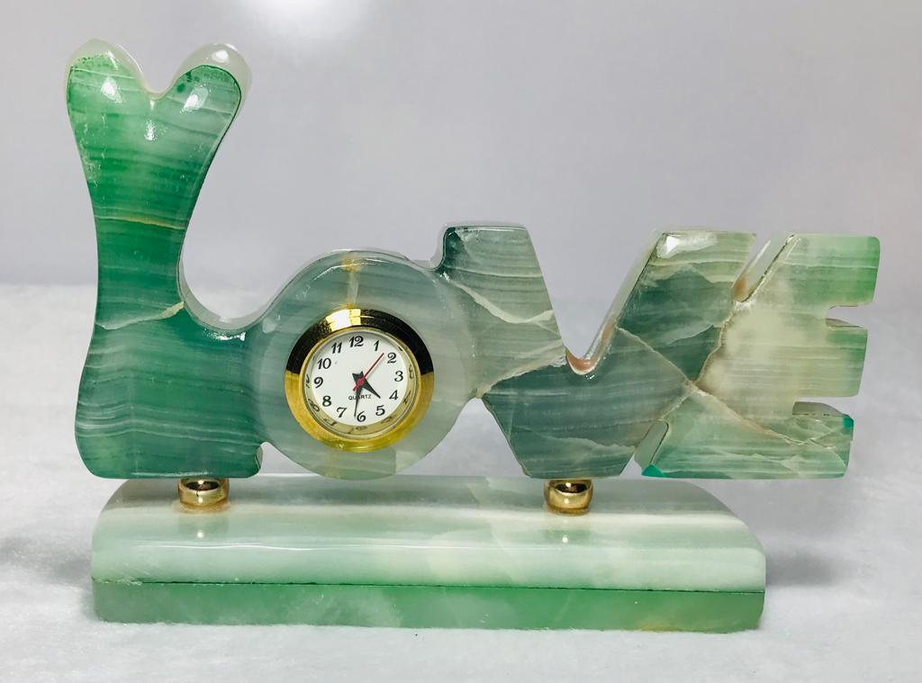 Decorative green Onyx stone LOVE table clock - 483.2G (1 of 4)