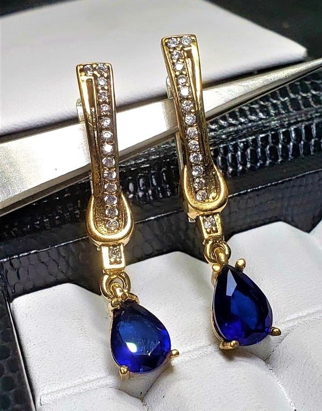 Royal Blue PearStone Earrings (1 of 2)
