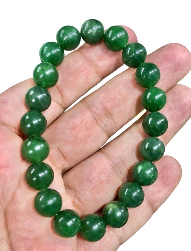 Vivid Green Natural Beaded Nephrite Jade Bracelet (1 of 3)