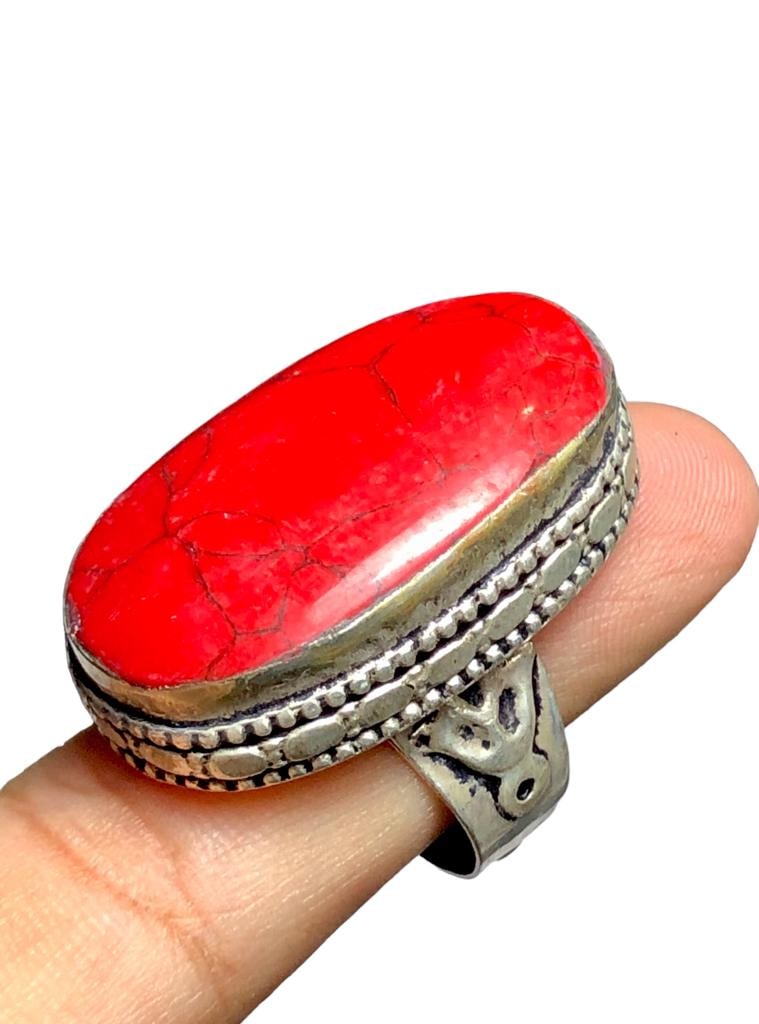 Chinese Coral Ring - Natural Brass Jewelry (1 of 4)