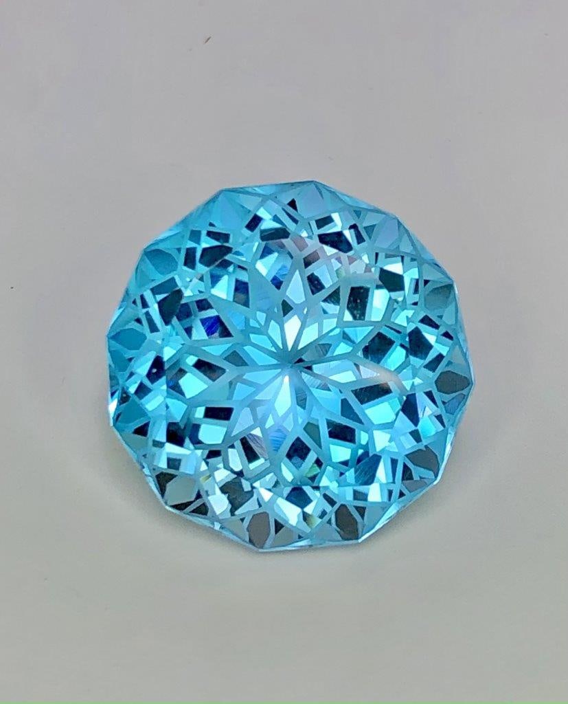 50 Carats AAA Grade Flower Cut Swiss Blue Topaz Gemstone - 23X23X15 mm (1 of 4)