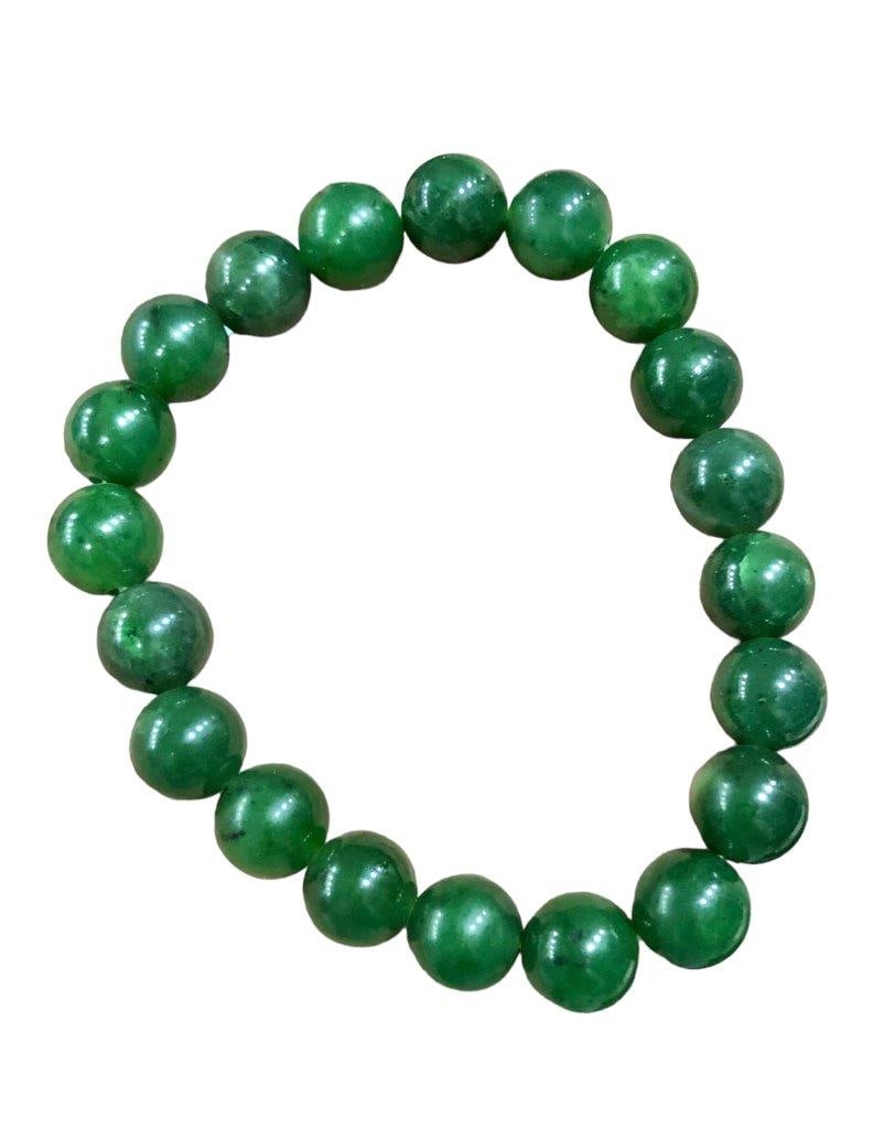 Vivid Green Natural Beaded Nephrite Jade Bracelet (1 of 3)