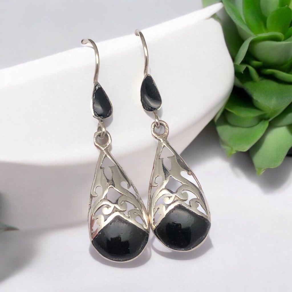 Black Tourmaline Earrings Studs in Silver (1 of 3)