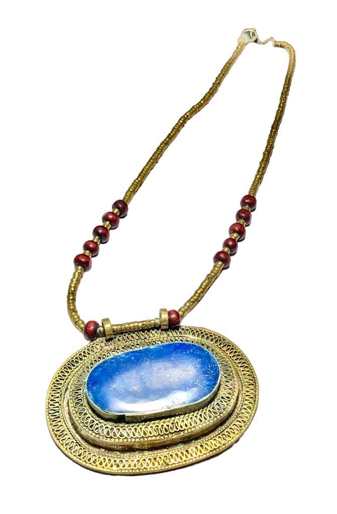 Antique Lapis Jewelry - Vintage Inspired Brass Necklace (1 of 3)