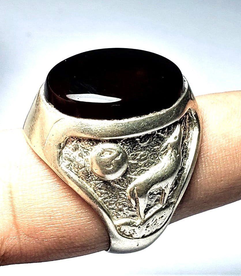 Old Style Sterling Silver Agate Ring (1 of 4)