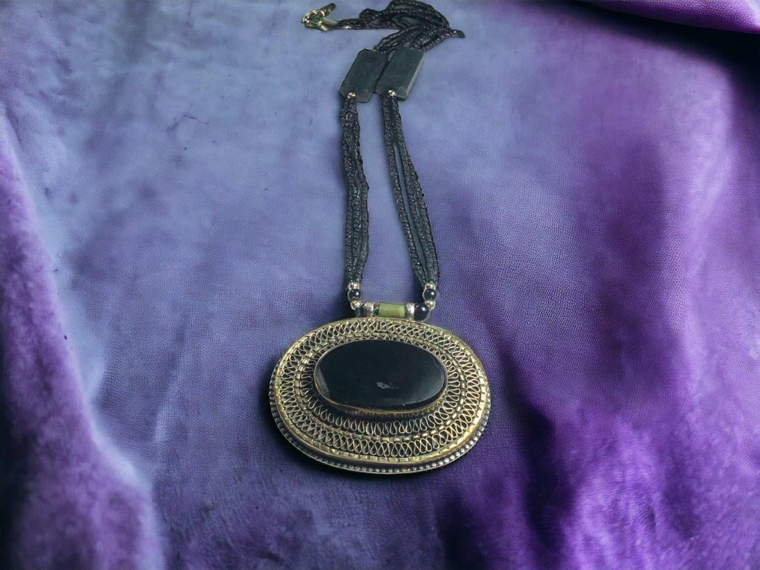 Ethnic Gypsy Necklace Antique Brass Bib Festival Halloween Carnival Jewelry (1 of 3)