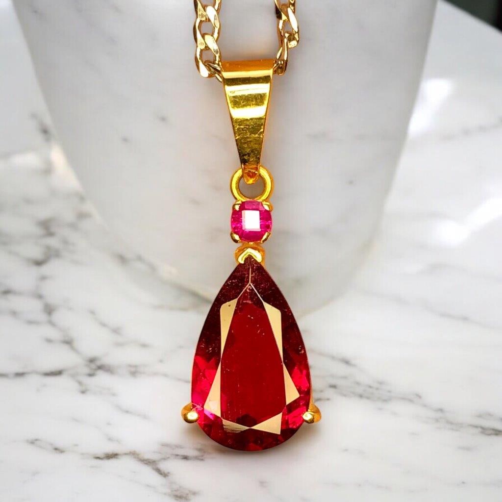 Rubelite Tourmaline Pendant Necklace in 21k GOLD: Rubelite Tourmaline Pendant Necklace in 21k GOLD Rubelite / Ruby Weight: 3.15 / 0.30 CaratsJewelry Weight: 1.90 GramsMetal: 21k GOLD Choose design of your own and we will make it for youWe accept cust