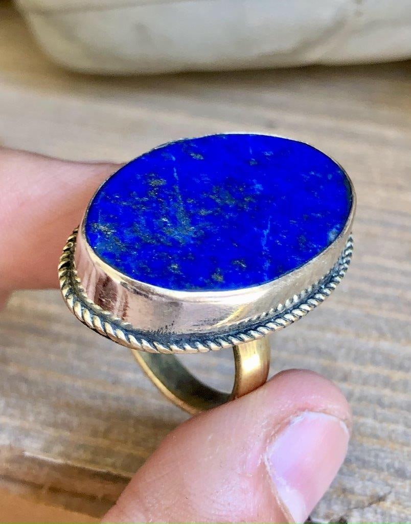 Lapis Lazuli Brass Ring, Handmade Ring (1 of 3)