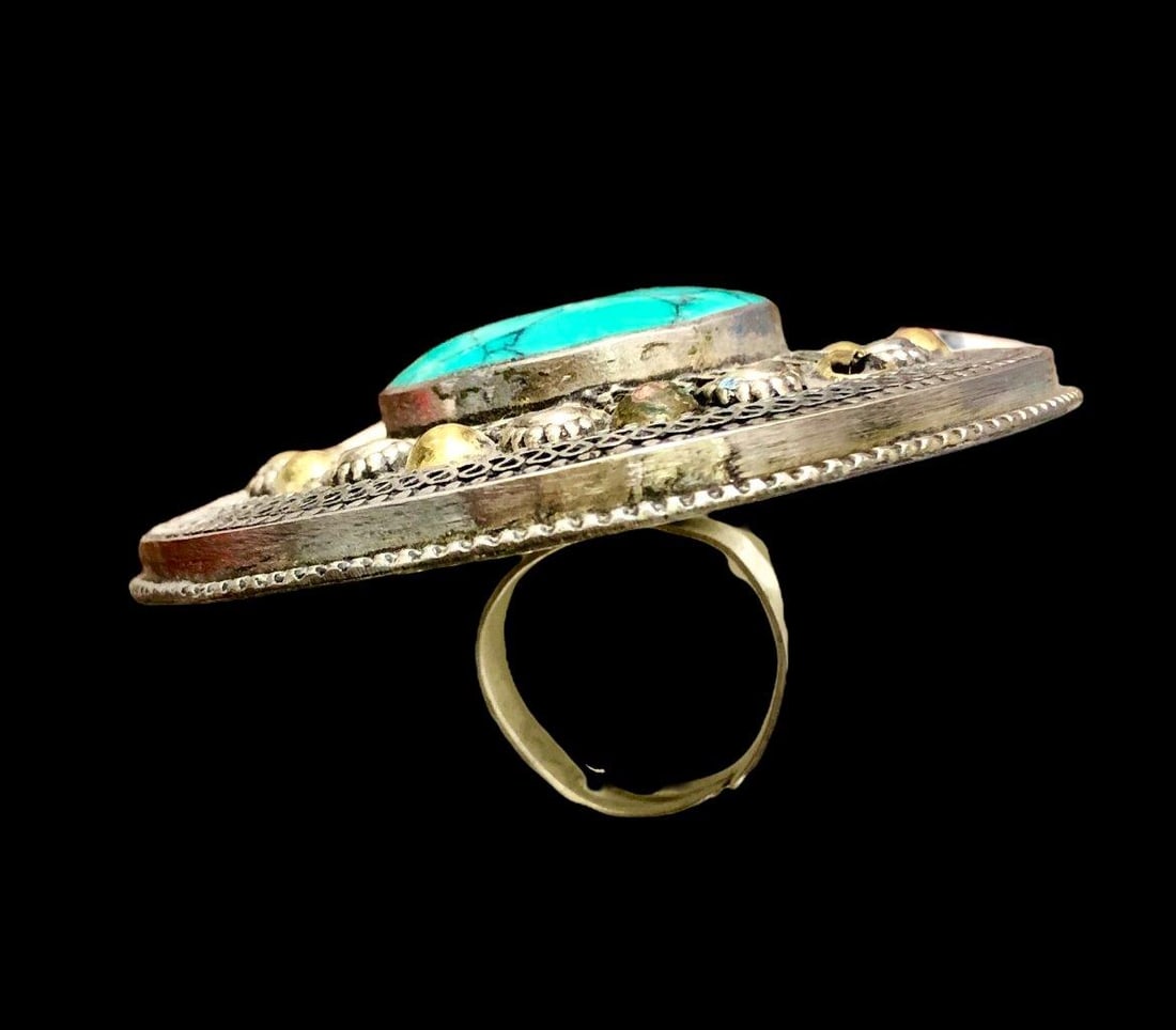 Chinese Turquoise Ring Boho Old Style - 2