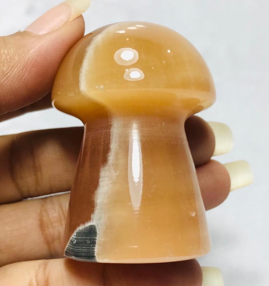 Honey Calcite Mashroom - 107.1G: Honey Calcite Mashroom - 107.1G - 54.5X38.5mm Shipping: $23.00. Shipping rates are determined by Parcel weight and destination.