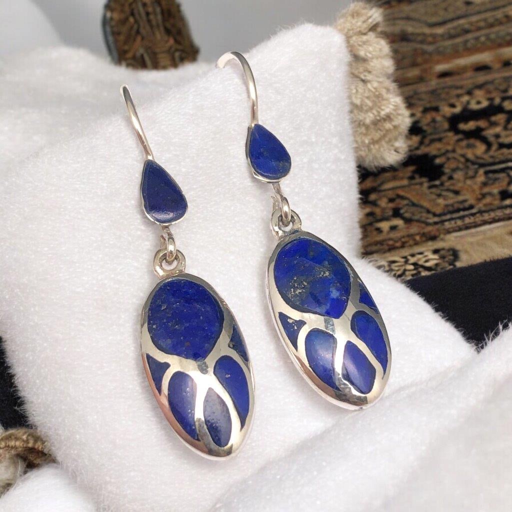 Egyptian Style Sterling Silver Lapis Earrings (1 of 3)