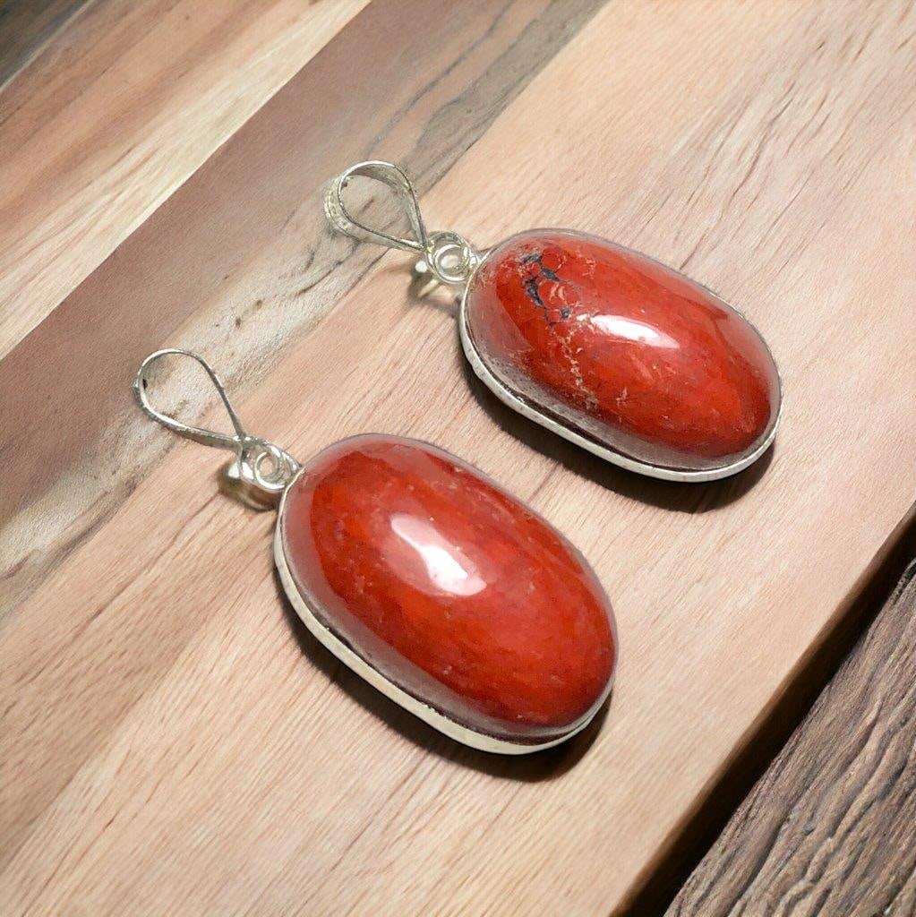 PAIRED RED JASPER PENDANTS FINE QUALITY JEWELRY (1 of 3)