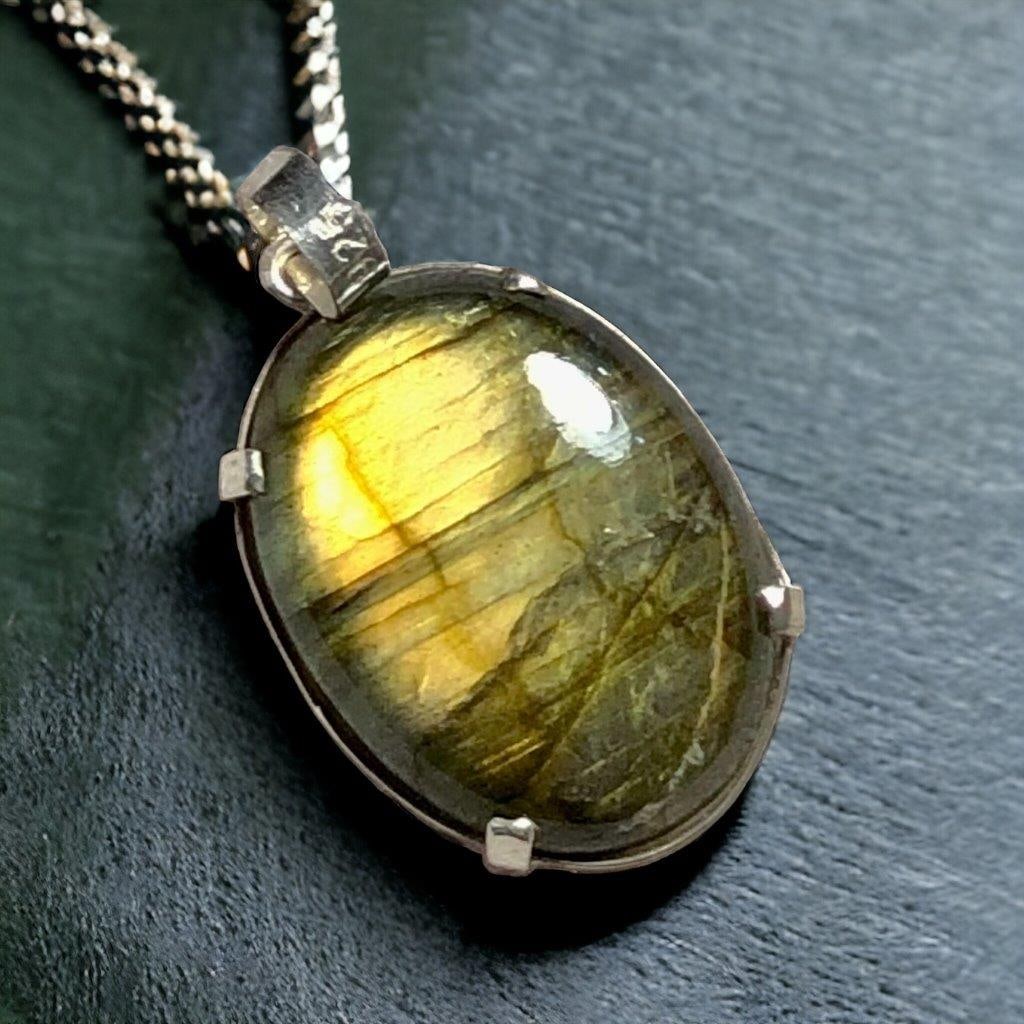 Yellowish Fire Labradorite Pendant Handmade Jewelry (1 of 2)