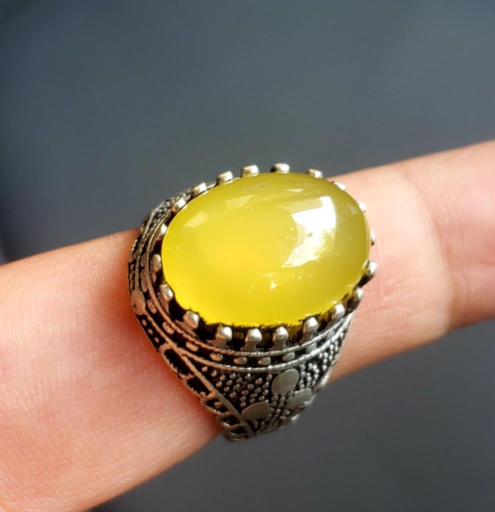 Sterling Silver Natural Yellow Agate Healing Ring (1 of 4)