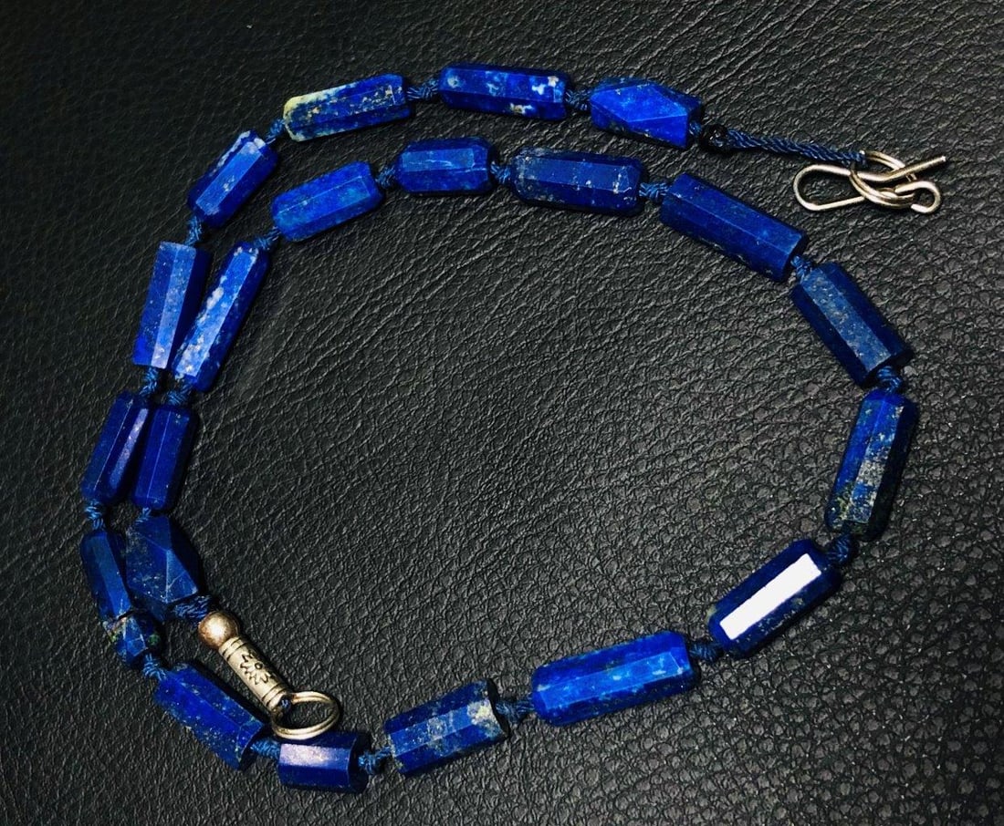 Long Beaded necklace Lapis Lazuli in Silver (1 of 2)