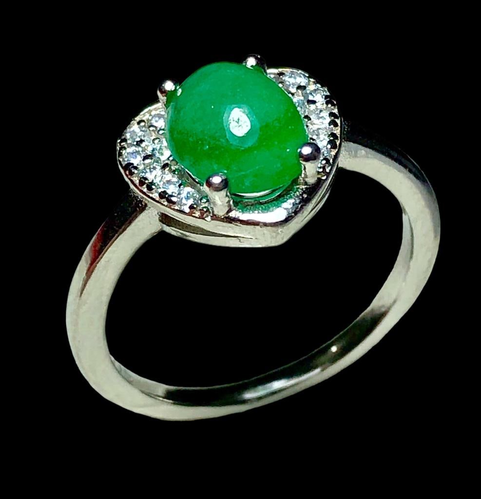 Emerald May birthstone green gemstone sterling silver ring - RING SIZE 6.9 US (1 of 5)