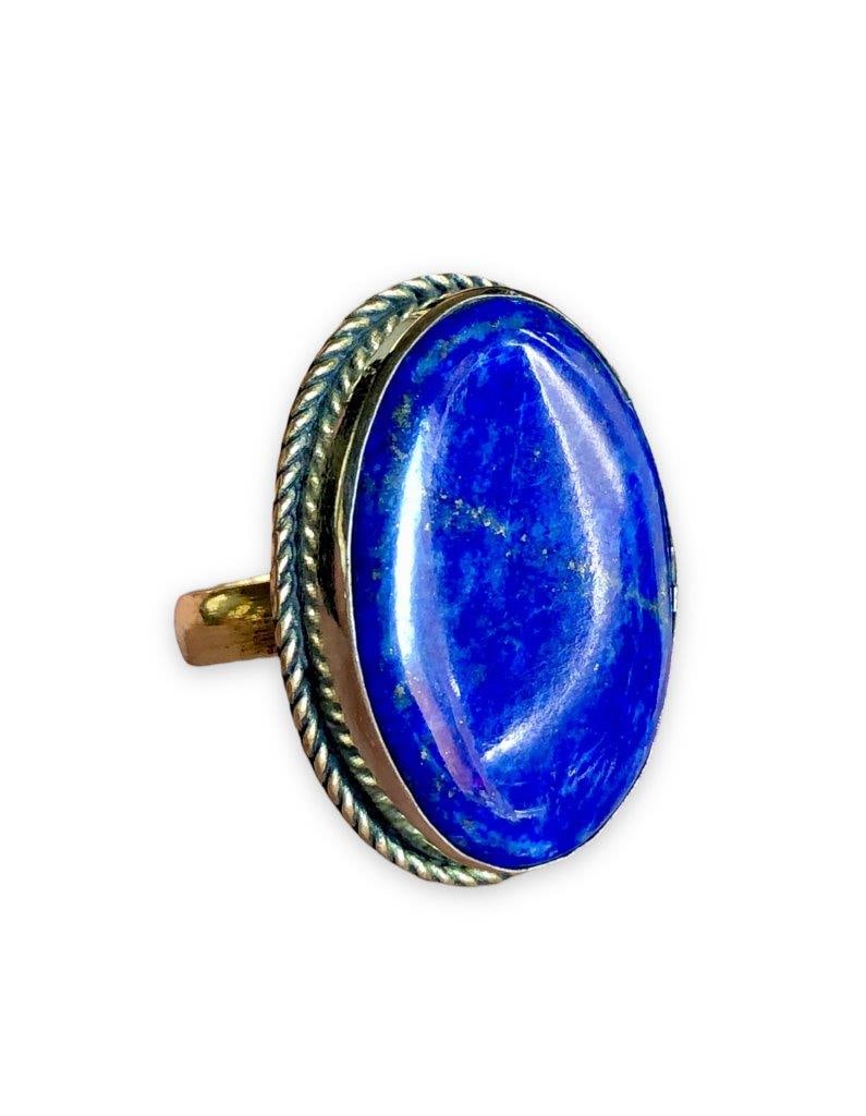 Unique Lapis Lazuli ring, filigree Brass Band ring (1 of 3)