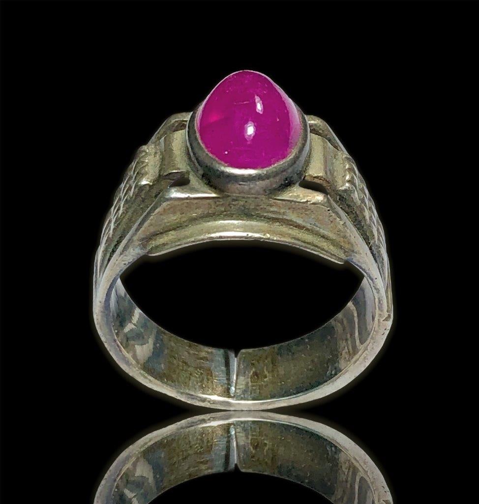 Promise Ring, Silver Natural Ruby Cab Ring (1 of 4)
