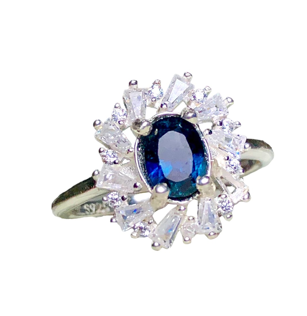 Sterling Silver Natural Parti Sapphire Ring With Zircons - RING SIZE 7.7 US Adjustable (1 of 4)